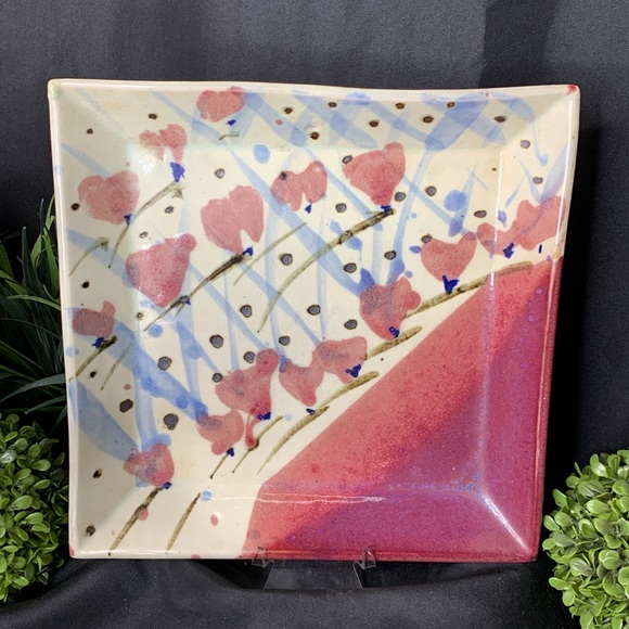 Vintage David Batz Studio Art Pottery square floral tray - Picture 7 of 11